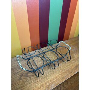 Vintage Black Metal 6 Drinking Glass Caddy with Wrapped Handles